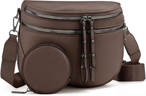 Crossbody Bags for Women, Bum Bag with Coin Purse, Vegan Leather Bum Bags for Women Crossbody Shoulder Bag (Black Brown) in Saudi Arabia