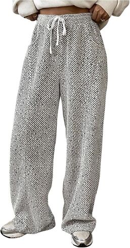 WDIRARA Women's Drawstring Waist Baggy Pants Wide Leg Lounge Pants with Pockets in Kuwait