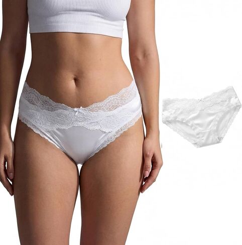 Womens Low Rise Lace Panties Cheeky Bikini Underwear Soft V-Front Silk-Blend Gusset in Kuwait