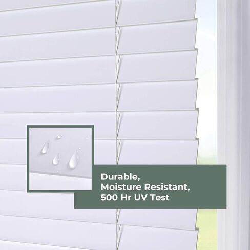 TEDNOVA 2" Cordless Faux Wood Blinds, Room Darkening Horizontal Window Blinds with Standard Valance, Moisture Resistant Blind for Bedroom, Bathroom and Kitchen, White, 22.5" W X 36" H in Kuwait