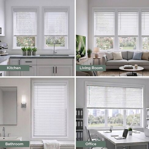 TEDNOVA 2" Cordless Faux Wood Blinds, Room Darkening Horizontal Window Blinds with Standard Valance, Moisture Resistant Blind for Bedroom, Bathroom and Kitchen, White, 22.5" W X 36" H in Kuwait