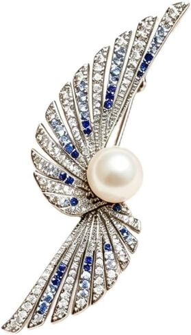 Winged Diamond Natural Freshwater True Pearl Brooch, Exuding a Natural Luster. Made of Copper Material with Zircon Accents, It Can also be Used as a Pendant, Versatile and Practical. It can be Used as a Fashionable Accessory for Suits, Dresses, Weddings,  in Saudi Arabia