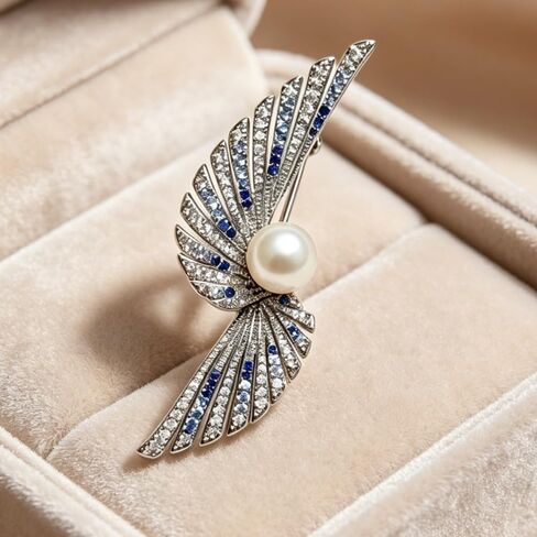 Winged Diamond Natural Freshwater True Pearl Brooch, Exuding a Natural Luster. Made of Copper Material with Zircon Accents, It Can also be Used as a Pendant, Versatile and Practical. It can be Used as a Fashionable Accessory for Suits, Dresses, Weddings,  in Saudi Arabia
