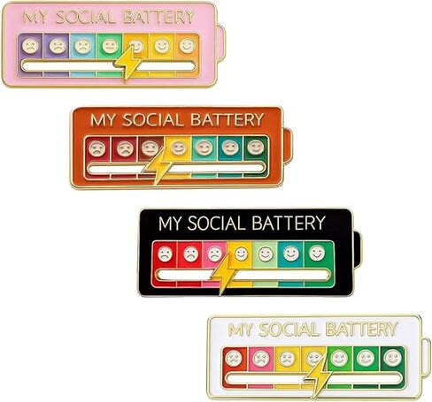 4 Pcs Social Battery Slider Pin,My Social Battery Slider Pin,My Battery Mood Creative Lapel Pin,Cute Expression Mood Pins For Introverts Interactive,For Backpacks Hat Clothing Scarves(4 Color) in Saudi Arabia
