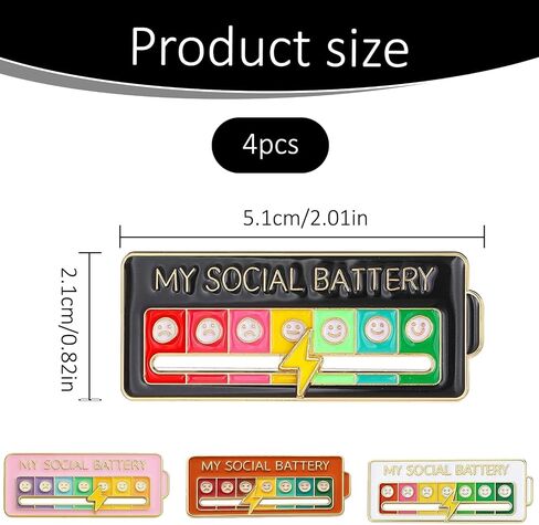 4 Pcs Social Battery Slider Pin,My Social Battery Slider Pin,My Battery Mood Creative Lapel Pin,Cute Expression Mood Pins For Introverts Interactive,For Backpacks Hat Clothing Scarves(4 Color) in Saudi Arabia