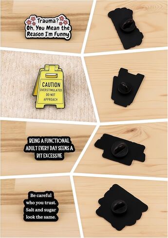 8 Pack Funny Sarcastic Enamel Pins for Backpack, 1 Zinc Alloy + 7 PVC Pin Set, ‘Caution Overstimulated’ Humor Lapel Pin, Relatable Gifts for Introverts Office Coworkers Jackets Hats Lanyards in Saudi Arabia