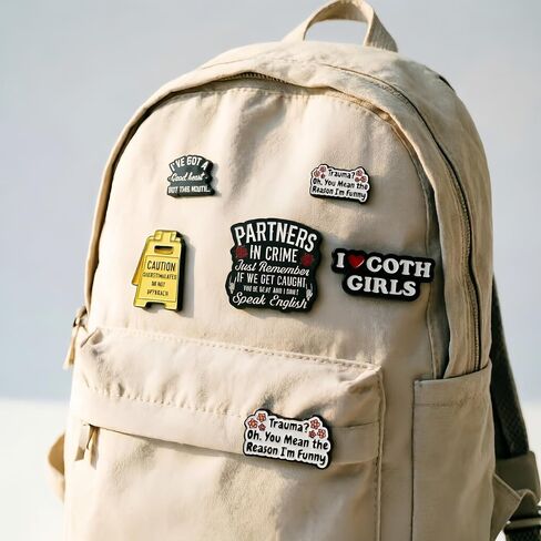 8 Pack Funny Sarcastic Enamel Pins for Backpack, 1 Zinc Alloy + 7 PVC Pin Set, ‘Caution Overstimulated’ Humor Lapel Pin, Relatable Gifts for Introverts Office Coworkers Jackets Hats Lanyards in Saudi Arabia