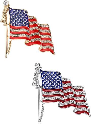 Coadipress 2PCS 4th of July Bowknot USA بروش للنساء والرجال أزياء أنيقة أحمر أزرق أبيض العلم الأمريكي حجر الراين المينا بروش دبوس يوم الاستقلال الوطني مجوهرات اكسسوارات in Kuwait