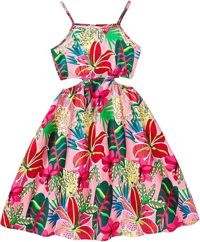 Floerns Girl's Summer Tropical Cami Dress Floral Spaghetti Strap Beach Vacation Dresses in Kuwait