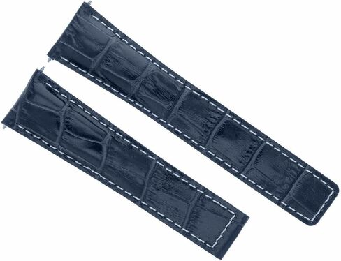 Ewatchparts 22mm Leather Watch Band Strap Clasp Compatible With Tag Heuer Monaco Blue With White Stitching in Saudi Arabia