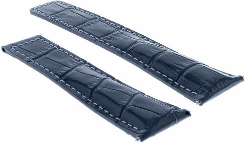 Ewatchparts 22mm Leather Watch Band Strap Clasp Compatible With Tag Heuer Monaco Blue With White Stitching in Saudi Arabia