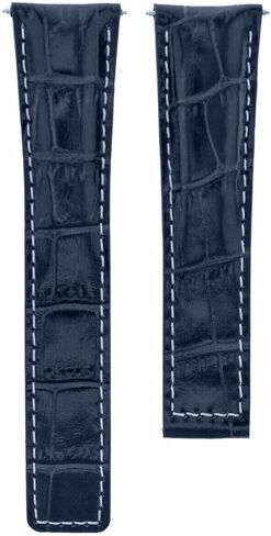 Ewatchparts 22mm Leather Watch Band Strap Clasp Compatible With Tag Heuer Monaco Blue With White Stitching in Saudi Arabia