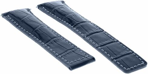 Ewatchparts 22mm Leather Watch Band Strap Clasp Compatible With Tag Heuer Monaco Blue With White Stitching in Saudi Arabia