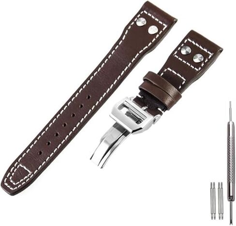 22mm Coffee Leather Watch Band Strap Compatible with IWC Big Pilot Watch-22mm IWC Leather Watch Strap in Saudi Arabia