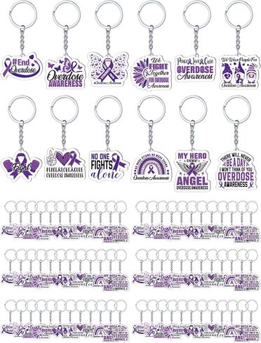 Nosiny 120 Pcs Overdose Awareness Day Keychains Bulk Purple Ribbon Acrylic Drug Overdose Awareness Items Accessories for Nonprofit Organization Charity Pancreatic Cancer Alzheimer's Lupus in Saudi Arabia