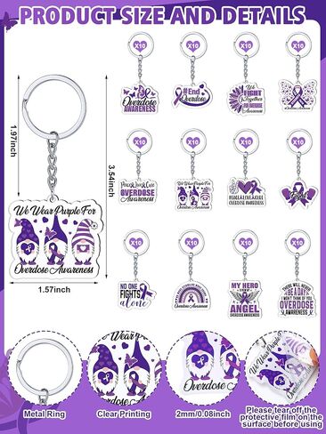 Nosiny 120 Pcs Overdose Awareness Day Keychains Bulk Purple Ribbon Acrylic Drug Overdose Awareness Items Accessories for Nonprofit Organization Charity Pancreatic Cancer Alzheimer's Lupus in Saudi Arabia