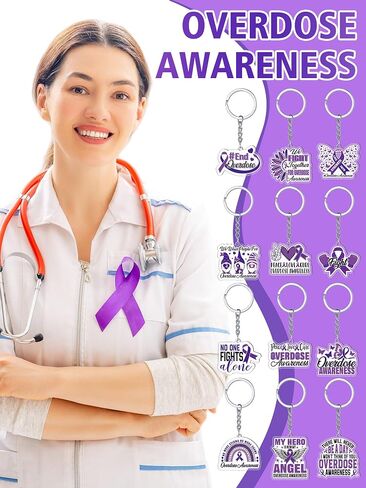 Nosiny 120 Pcs Overdose Awareness Day Keychains Bulk Purple Ribbon Acrylic Drug Overdose Awareness Items Accessories for Nonprofit Organization Charity Pancreatic Cancer Alzheimer's Lupus in Saudi Arabia