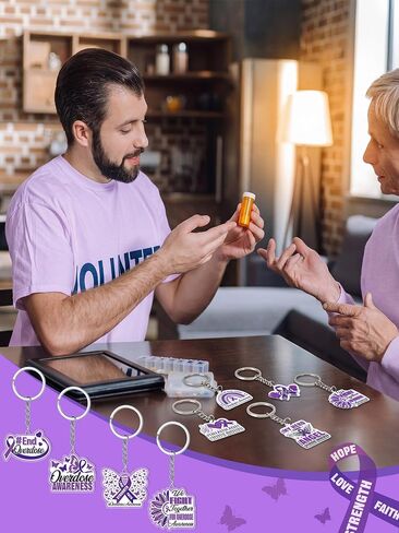 Nosiny 120 Pcs Overdose Awareness Day Keychains Bulk Purple Ribbon Acrylic Drug Overdose Awareness Items Accessories for Nonprofit Organization Charity Pancreatic Cancer Alzheimer's Lupus in Saudi Arabia