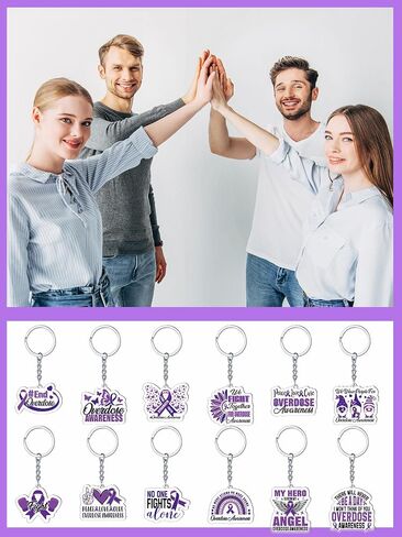 Nosiny 120 Pcs Overdose Awareness Day Keychains Bulk Purple Ribbon Acrylic Drug Overdose Awareness Items Accessories for Nonprofit Organization Charity Pancreatic Cancer Alzheimer's Lupus in Saudi Arabia