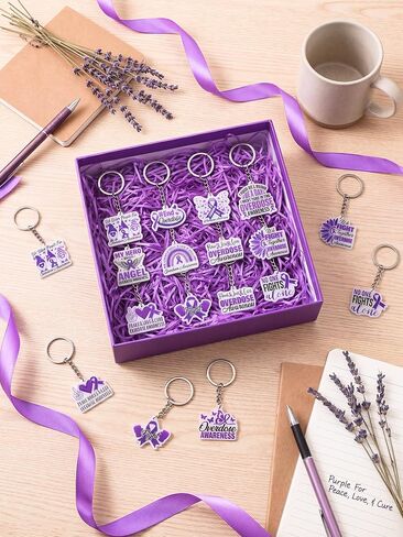 Nosiny 120 Pcs Overdose Awareness Day Keychains Bulk Purple Ribbon Acrylic Drug Overdose Awareness Items Accessories for Nonprofit Organization Charity Pancreatic Cancer Alzheimer's Lupus in Saudi Arabia