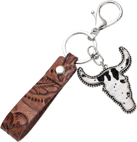 Western Keychain Wristlet for Women - Leather Cowboy Style Car Key Holder Strap - Leopard Cow Print Western Wristlet Lanyard - Boho Bag Charm Key Ring Gift in Saudi Arabia