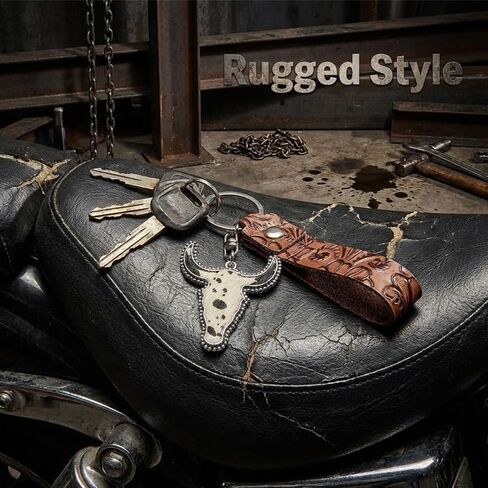 Western Keychain Wristlet for Women - Leather Cowboy Style Car Key Holder Strap - Leopard Cow Print Western Wristlet Lanyard - Boho Bag Charm Key Ring Gift in Saudi Arabia