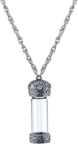 1928 Jewelry Women's Antiqued Pewter Crystal Glass Vial With Screw Cap Necklace 30" in Kuwait