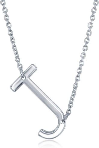 Dainty Sideways Initial Necklace for Women – Sterling Silver or 14K Gold Plated 20mm Alphabet Letter Pendant in Kuwait