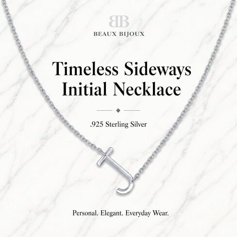 Dainty Sideways Initial Necklace for Women – Sterling Silver or 14K Gold Plated 20mm Alphabet Letter Pendant in Kuwait
