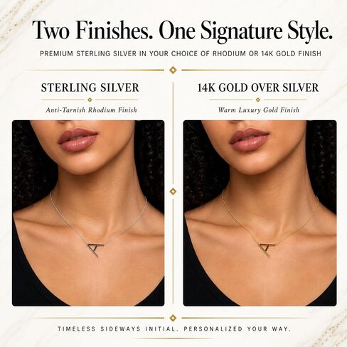 Dainty Sideways Initial Necklace for Women – Sterling Silver or 14K Gold Plated 20mm Alphabet Letter Pendant in Kuwait