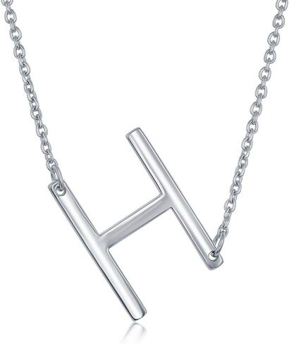Dainty Sideways Initial Necklace for Women – Sterling Silver or 14K Gold Plated 20mm Alphabet Letter Pendant in Kuwait