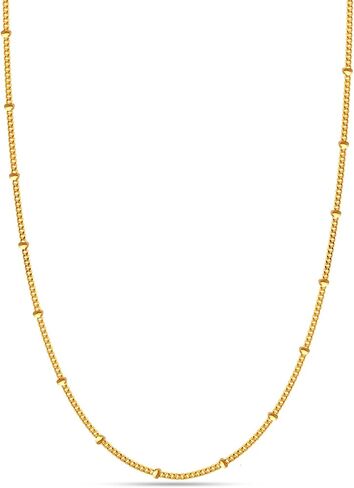14K Gold Plated Link Chain Necklace for Women | Beaded Ball Station Cable Chain Necklace Jewelry 19 Inch in Saudi Arabia