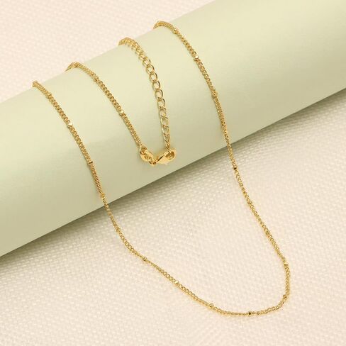 14K Gold Plated Link Chain Necklace for Women | Beaded Ball Station Cable Chain Necklace Jewelry 19 Inch in Saudi Arabia