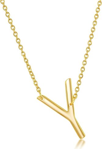 Dainty Sideways Initial Necklace for Women – Sterling Silver or 14K Gold Plated 20mm Alphabet Letter Pendant in Kuwait