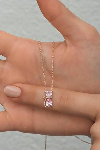 925 Sterling Silver Pink Stone Cat Necklace in Saudi Arabia