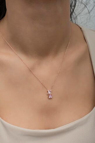 925 Sterling Silver Pink Stone Cat Necklace in Saudi Arabia