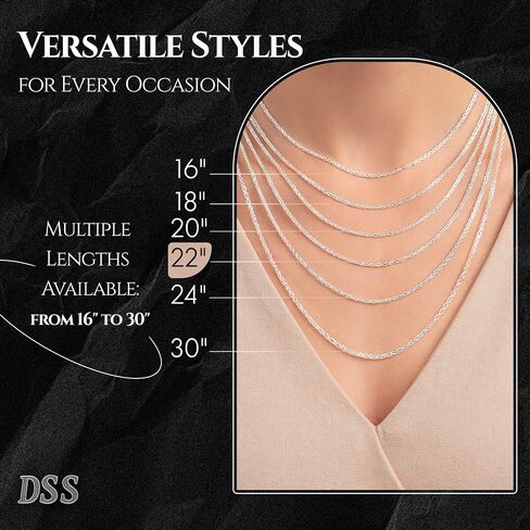 DSS 925 Sterling Silver Necklace for Women, Lobster Claw Clasps, Sterling Silver Chain, Italian Jewelry for Women - Made in Italy in Kuwait