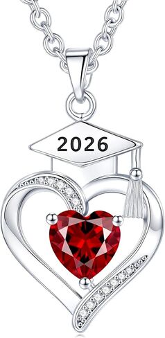 AIGOUWU 2026 Graduation Gifts - 925 Sterling Silver Heart Birthstone Necklace High School College Graduation Jewelry for Her 2026 in Saudi Arabia