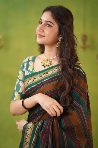 Narayanpeth Mercerized Cotton Saree with Multicolor Stripes, Traditional Border & Rich Pallu | Soft Lightweight Cotton Saree for Women in Saudi Arabia