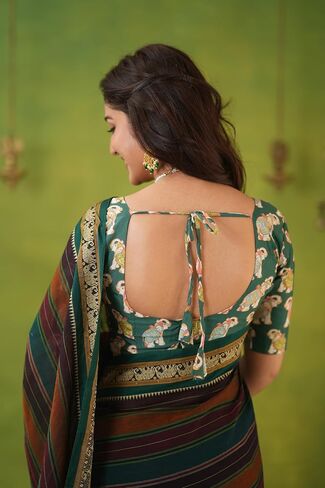 Narayanpeth Mercerized Cotton Saree with Multicolor Stripes, Traditional Border & Rich Pallu | Soft Lightweight Cotton Saree for Women in Saudi Arabia