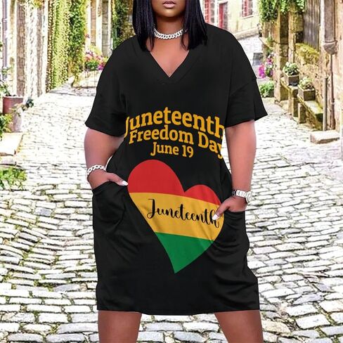 Juneteenth Freedom Day African American Women's Plus Size Dresses Summer T-Shirt Dress in Saudi Arabia