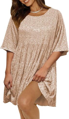 Womens Summer Babydoll Sequin Dress Sparkly Glitter Short Flowy Tiered Shift Dress for Cocktail Party Club in Kuwait