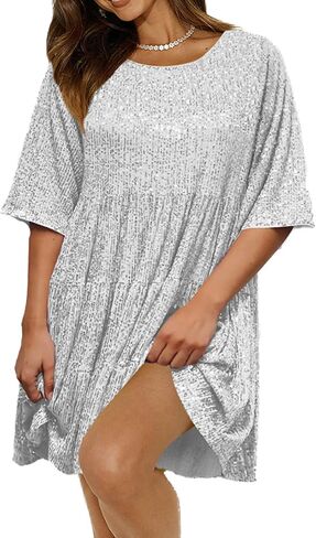 Womens Summer Babydoll Sequin Dress Sparkly Glitter Short Flowy Tiered Shift Dress for Cocktail Party Club in Saudi Arabia