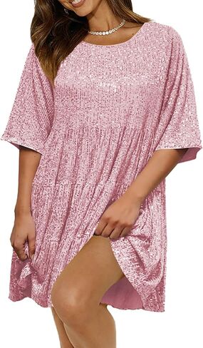 Womens Summer Babydoll Sequin Dress Sparkly Glitter Short Flowy Tiered Shift Dress for Cocktail Party Club in Saudi Arabia