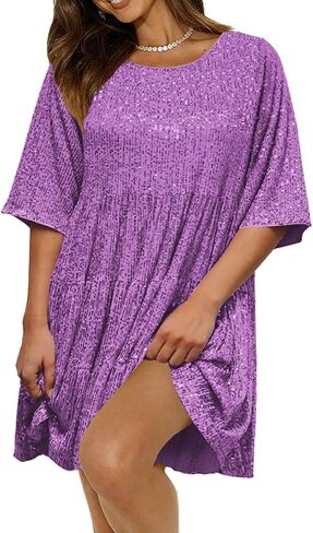 Womens Summer Babydoll Sequin Dress Sparkly Glitter Short Flowy Tiered Shift Dress for Cocktail Party Club in Saudi Arabia