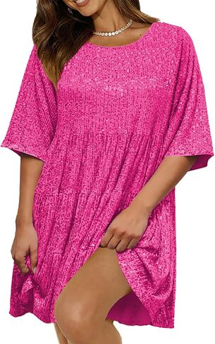 Womens Summer Babydoll Sequin Dress Sparkly Glitter Short Flowy Tiered Shift Dress for Cocktail Party Club in Saudi Arabia