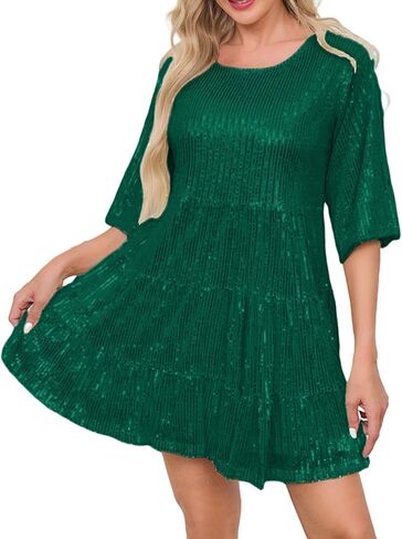 Womens Summer Babydoll Sequin Dress Sparkly Glitter Short Flowy Tiered Shift Dress for Cocktail Party Club in Saudi Arabia