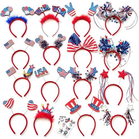 4th of July Headband for Women, 16 Pack Usa 250th Anniversary Birthday Accessories Patriotic Party Favor, American Flag Design Blue Red Independence Day Hairband Fourth of July Photo Prop Decor Supply in Saudi Arabia