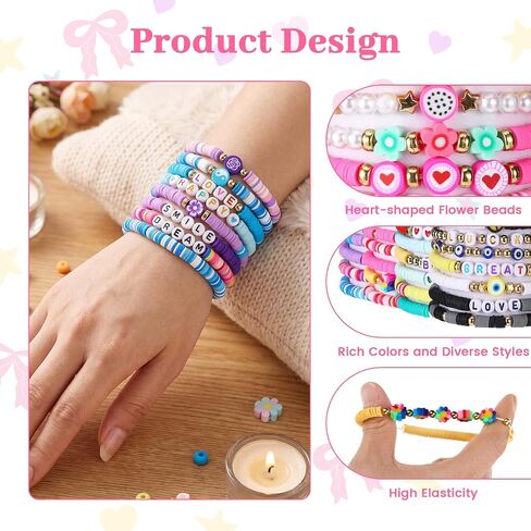 32 Pcs Friendship Bracelets for Women, Colorful Polymer Clay Beaded Bracelets, Stackable Stretch Charm Bracelet, Y2K Boho Preppy Style Bulk Jewelry Gifts, Summer Beach Party Accessories in Saudi Arabia