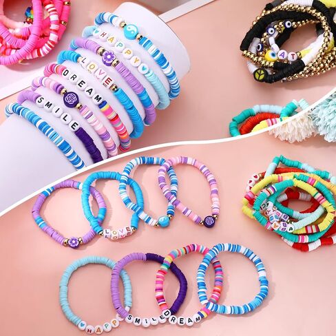 32 Pcs Friendship Bracelets for Women, Colorful Polymer Clay Beaded Bracelets, Stackable Stretch Charm Bracelet, Y2K Boho Preppy Style Bulk Jewelry Gifts, Summer Beach Party Accessories in Saudi Arabia